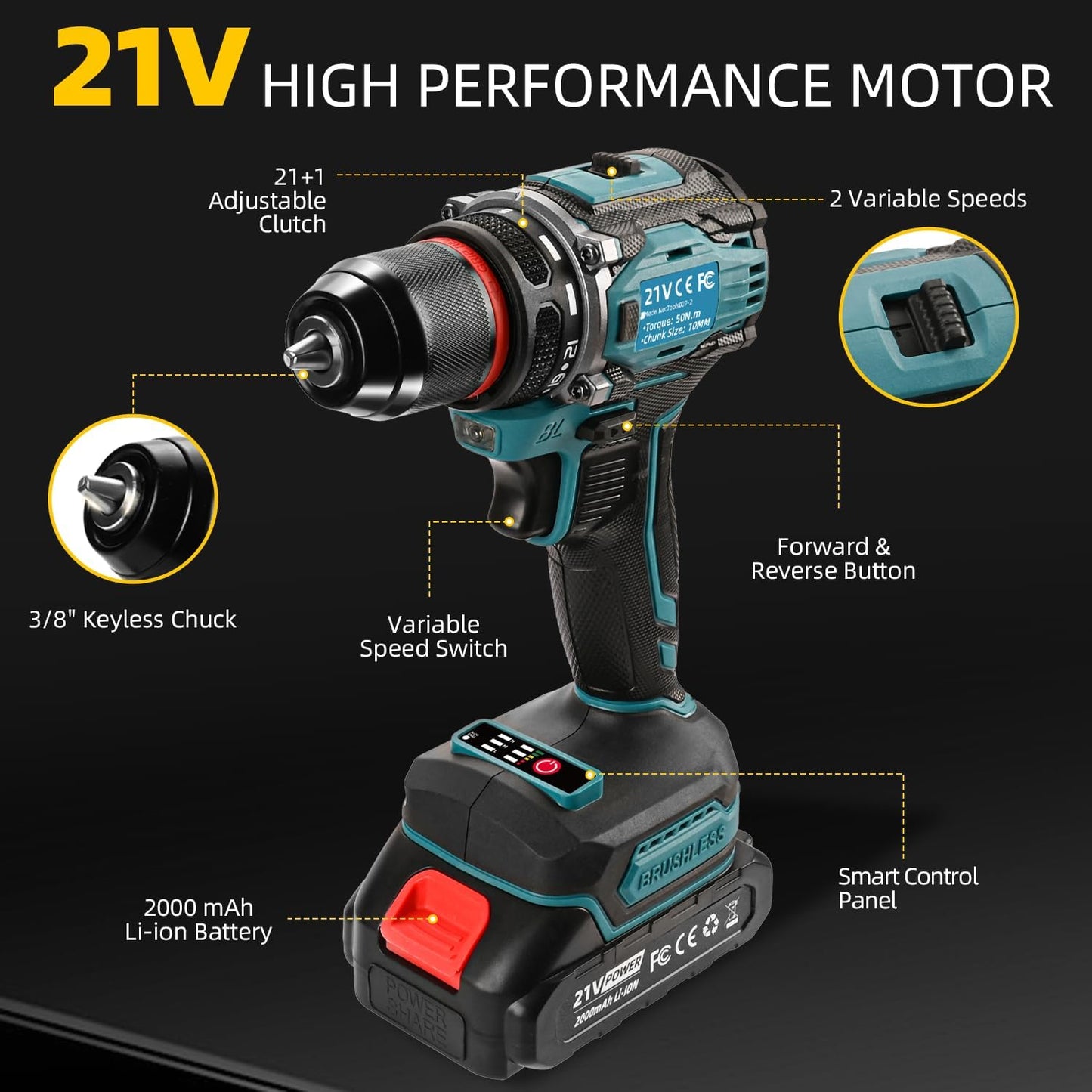 21V Cordless Power Drill Set