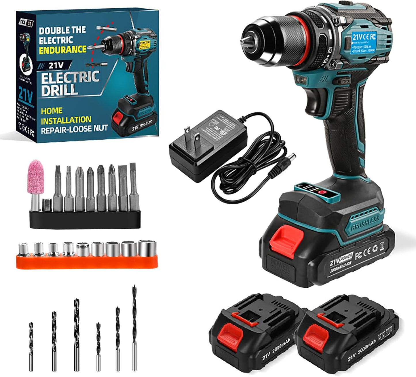 21V Cordless Power Drill Set